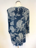 PERUVIAN CONNECTION BLUE FLORAL PRINT HALF SLEEVE TOP SIZE L