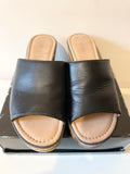 GABOR BLACK LEATHER OPEN TOE CORK WEDGE SLIP ON MULES SIZE 6.5/39.5
