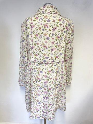JOULES 100% COTTON OFF WHITE FLORAL PRINT COLLARED DOUBLE BREASTED COAT SIZE 18
