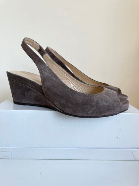 HOBBS BROWN SUEDE PEEPTOE SLINGBACK WEDGE HEELS SIZE 4/37