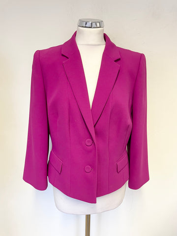HOBBS RASPBERRY PINK 3/4 SLEEVED FITTED JACKET SIZE 14