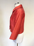 HOBBS CORAL WOOL & SILK BLEND COLLARED 3/4 SLEEVED SHORT OCCASION JACKET SIZE 12
