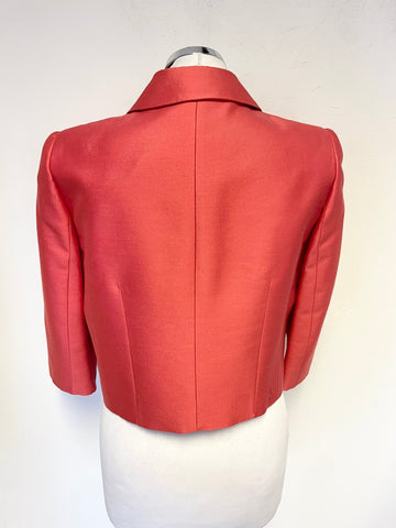 HOBBS CORAL WOOL & SILK BLEND COLLARED 3/4 SLEEVED SHORT OCCASION JACKET SIZE 12