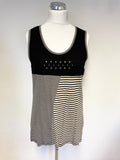 DORIS STREICH BLACK & CREAM STRIPED SLEEVELESS TOP & CARDIGAN SET SIZE 40 UK 14