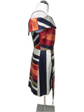 FINERY MULTI COLOURED STRIPE OFF SHOULDER A-LINE DRESS SIZE 12