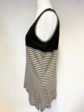 DORIS STREICH BLACK & CREAM STRIPED SLEEVELESS TOP & CARDIGAN SET SIZE 40 UK 14