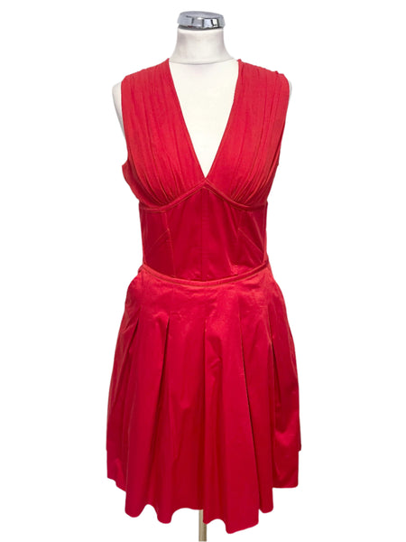 TED BAKER RED V NECK SLEEVELESS FIT & FLARE DRESS SIZE 3 UK 12