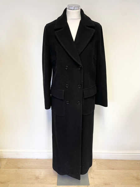 BRAND NEW PER UNA BLACK DOUBLE BREASTED WOOL BLEND FULL LENGTH COAT SIZE 10