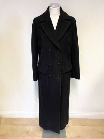 BRAND NEW PER UNA BLACK DOUBLE BREASTED WOOL BLEND FULL LENGTH COAT SIZE 10