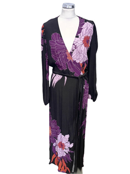 BRAND NEW KAREN MILLEN BLACK FLORAL PRINT LONG SLEEVED WRAP DRESS SIZE 10
