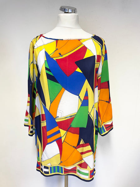 RALPH LAUREN 100% SILK MULTI COLOURED 3/4 SLEEVED TOP SIZE XL