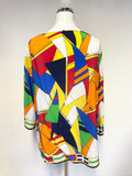 RALPH LAUREN 100% SILK MULTI COLOURED 3/4 SLEEVED TOP SIZE XL