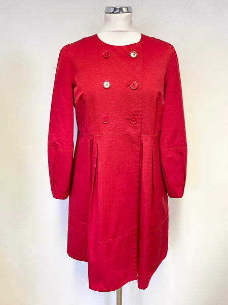 DKNY RED COLLARLESS 3/4 SLEEVE DOUBLE BREASTED SHORT COAT SIZE M