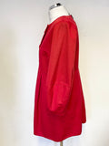 DKNY RED COLLARLESS 3/4 SLEEVE DOUBLE BREASTED SHORT COAT SIZE M