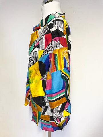 FELICIA 100% SILK MULTI COLOURED PRINT 3/4 SLEEVED TOP SIZE 44 UK 16