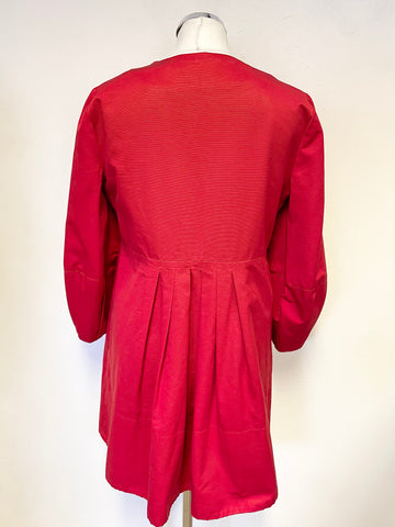 DKNY RED COLLARLESS 3/4 SLEEVE DOUBLE BREASTED SHORT COAT SIZE M