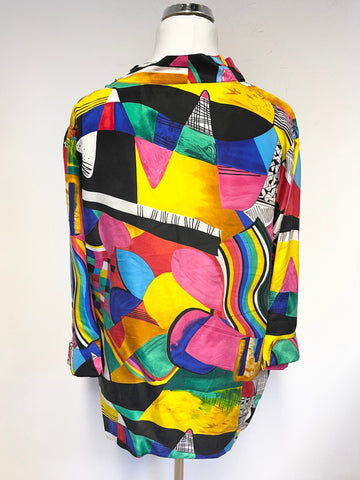 FELICIA 100% SILK MULTI COLOURED PRINT 3/4 SLEEVED TOP SIZE 44 UK 16