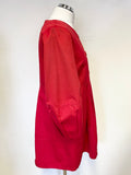 DKNY RED COLLARLESS 3/4 SLEEVE DOUBLE BREASTED SHORT COAT SIZE M