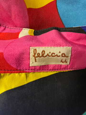 FELICIA 100% SILK MULTI COLOURED PRINT 3/4 SLEEVED TOP SIZE 44 UK 16