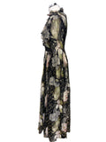 TED BAKER HUNNIE BLACK FLORAL PRINT LONG SLEEVED MAXI DRESS SIZE 1 UK 8/10