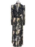 TED BAKER HUNNIE BLACK FLORAL PRINT LONG SLEEVED MAXI DRESS SIZE 1 UK 8/10
