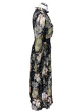 TED BAKER HUNNIE BLACK FLORAL PRINT LONG SLEEVED MAXI DRESS SIZE 1 UK 8/10