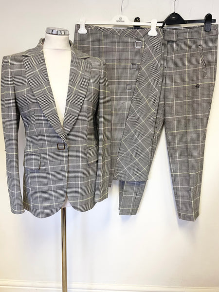 SPORTALM PERFECTLY BLACK & WHITE CHECK TAILORED JACKET, SKIRT, TROUSER SUIT SET SIZE 10