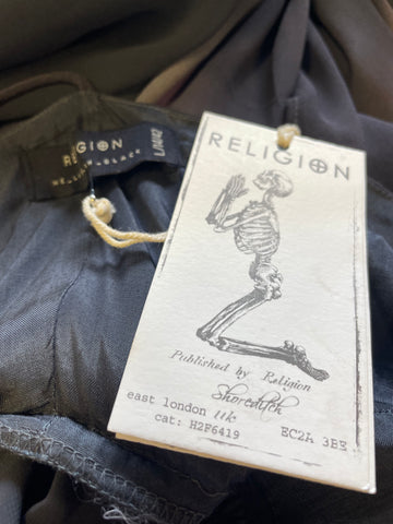 BRAND NEW WITH TAGS RELIGION DARK GREY FINE STRAP LAYERED SKIRT MAXI DRESS SIZE 14