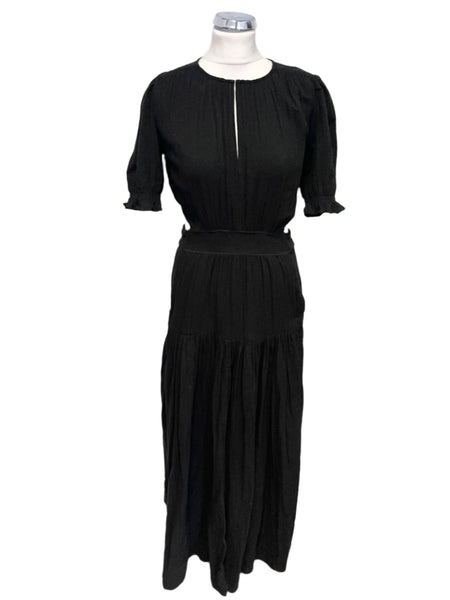 ME+EM BLACK CHEESECLOTH CUT OUT BACK SHORT SLEEVE MAXI DRESS SIZE 8