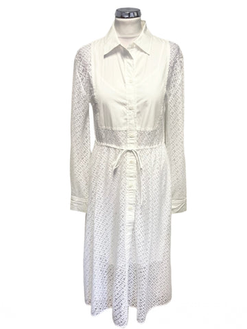 TOMMY HILFIGER WHITE LACE COLLARED LONG SLEEVE SHIRT MIDI DRESS  SIZE 8