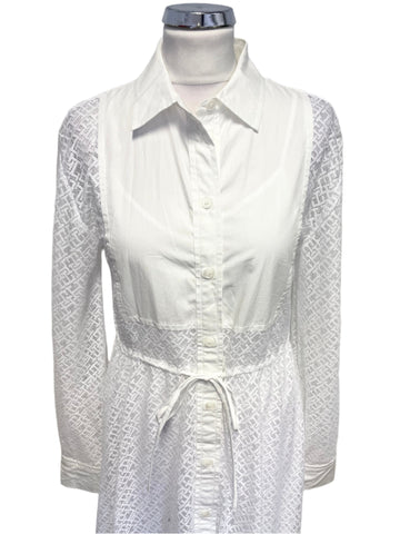 TOMMY HILFIGER WHITE LACE COLLARED LONG SLEEVE SHIRT MIDI DRESS  SIZE 8