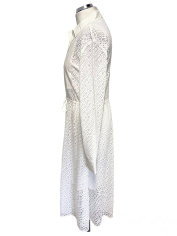 TOMMY HILFIGER WHITE LACE COLLARED LONG SLEEVE SHIRT MIDI DRESS  SIZE 8