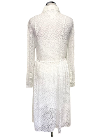 TOMMY HILFIGER WHITE LACE COLLARED LONG SLEEVE SHIRT MIDI DRESS  SIZE 8