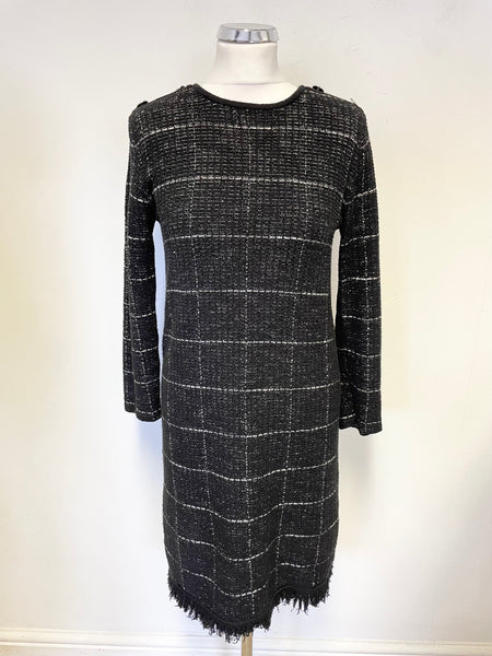 MASSIMO DUTTI BLACK & WHITE CHECK WEAVE 3/4 SLEEVE SHIFT DRESS SIZE XS