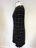 MASSIMO DUTTI BLACK & WHITE CHECK WEAVE 3/4 SLEEVE SHIFT DRESS SIZE XS