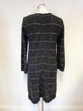 MASSIMO DUTTI BLACK & WHITE CHECK WEAVE 3/4 SLEEVE SHIFT DRESS SIZE XS