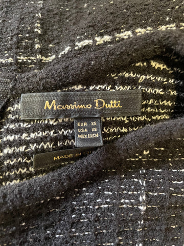MASSIMO DUTTI BLACK & WHITE CHECK WEAVE 3/4 SLEEVE SHIFT DRESS SIZE XS