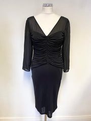 EX SAMPLE LK BENNETT ANIS BLACK RUCHED BODICE 3/4 SLEEVED PENCIL DRESS SIZE 10