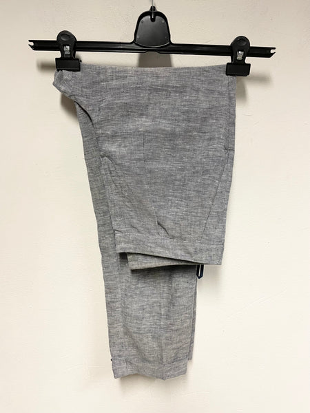 JAEGER NAVY BLUE MARL 100% LINEN HIGH RISE TAPERED LEG TROUSERS SIZE 8