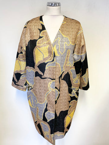 LAUREL BLACK,SILVER, GOLD & YELLOW PRINT 3/4 SLEEVE SPECIAL OCCASION COAT SIZE 10