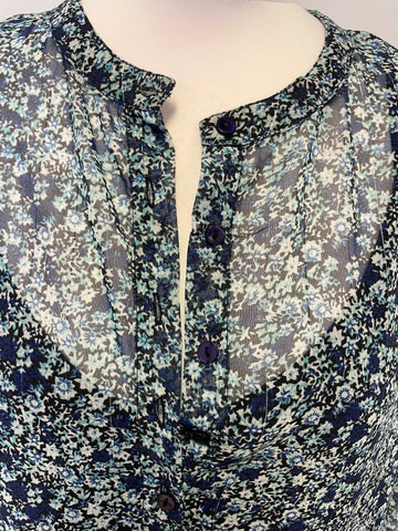 LOLLYS LAUNDRY BLUE & GREEN DITSY FLORAL PRINT LONG SLEEVED TIERED MAXI DRESS SIZE L