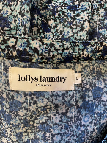 LOLLYS LAUNDRY BLUE & GREEN DITSY FLORAL PRINT LONG SLEEVED TIERED MAXI DRESS SIZE L