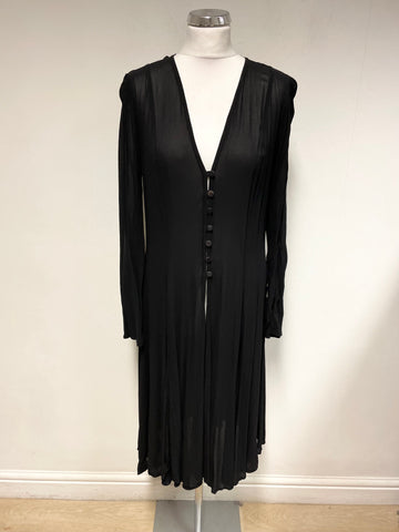 GHOST BLACK BUTTON FRONT LONG SLEEVED DUSTER COAT SIZE 14