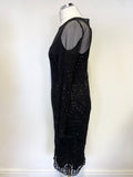 PER UNA BLACK MESH OVERLAY SEQUIN TRIMMED LONG SLEEVED PENCIL DRESS SIZE 8