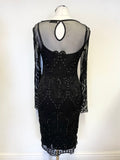 PER UNA BLACK MESH OVERLAY SEQUIN TRIMMED LONG SLEEVED PENCIL DRESS SIZE 8