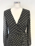 GUESS BLACK & WHITE SPOT LONG SLEEVED WRAP DRESS SIZE S