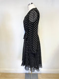 GUESS BLACK & WHITE SPOT LONG SLEEVED WRAP DRESS SIZE S