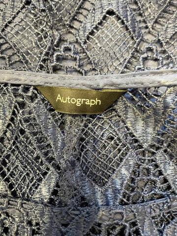 MARKS & SPENCER AUTOGRAPH NAVY BLUE LACE SHORT SLEEVED PENCIL DRESS SIZE 10