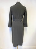 LK BENNETT GREY COLLARED 3/4 SLEEVED WRAP DRESS SIZE 1 UK 8/10