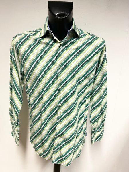 TOMMY HILFIGER GREEN STRIPE LONG SLEEVED SHIRT SIZE M